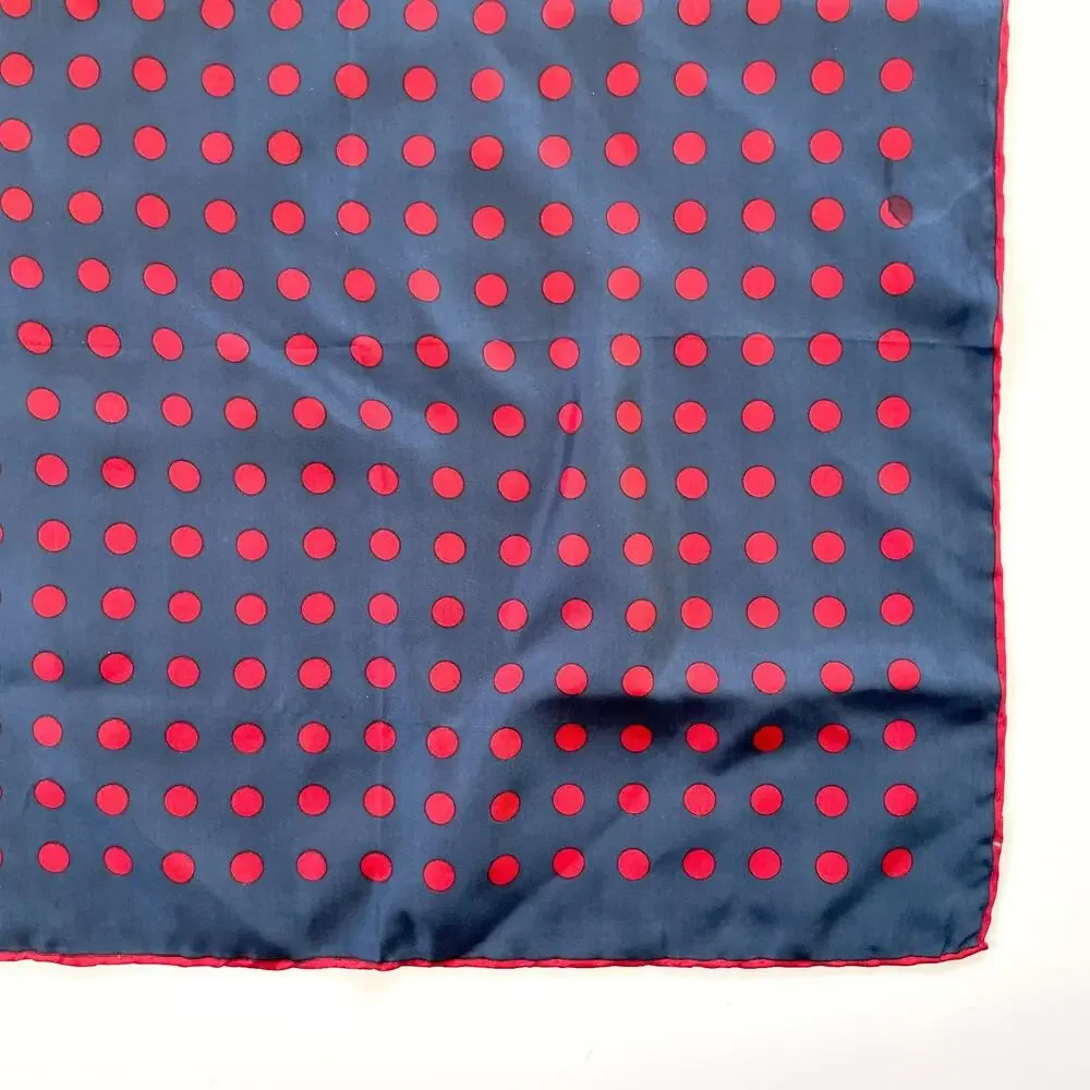 Vintage 70s Polka Dot Silk Scarf Square Navy Red Italy Timeless MCM Capsule
